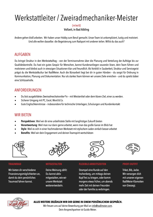 Werkstattleiter / Zweiradmechaniker-Meister (M/W/D)