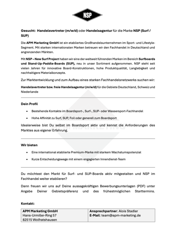 Handelsvertreter (m/w/d) oder Handelsagentur for NSP