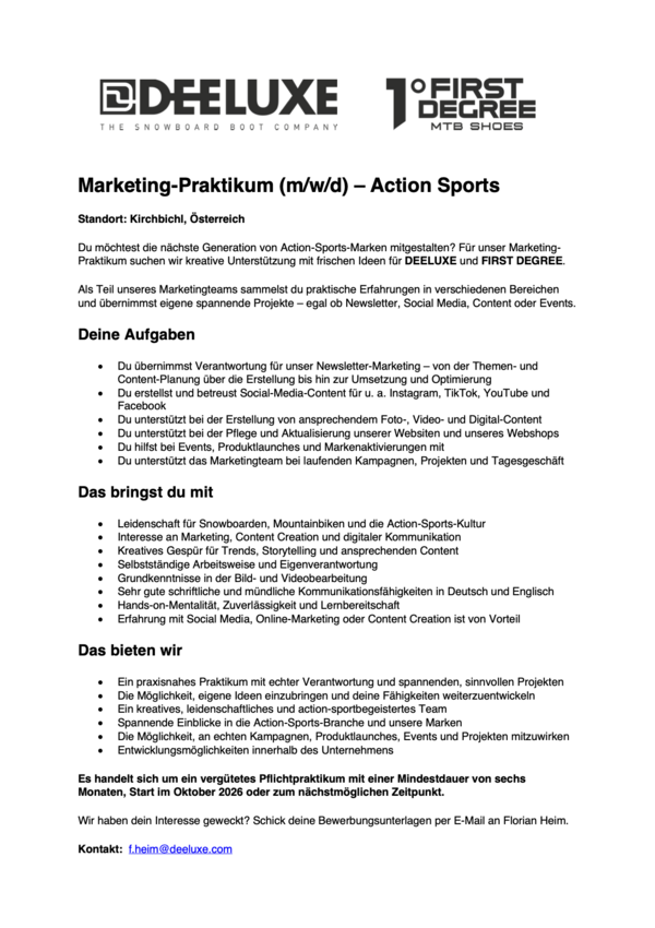 Marketing-Praktikum (m/w/d) – Action Sports