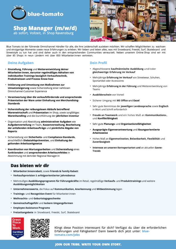 Shop Manager Ravensburg (m/w/d)