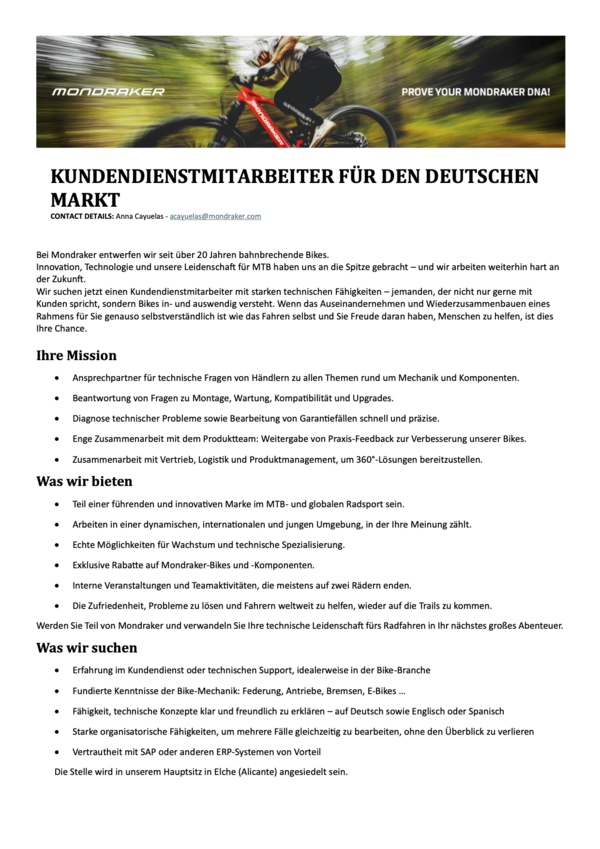 KUNDENDIENST-MITARBEITER*IN FÜR DEN DEUTSCHEN MARKT (m/w/d)