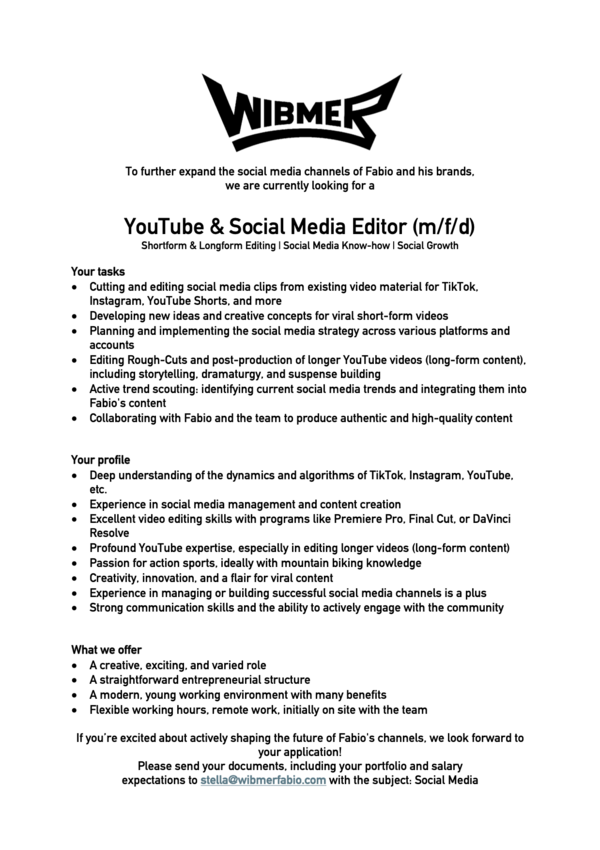 YouTube & Social Media Editor (m/f/d)
