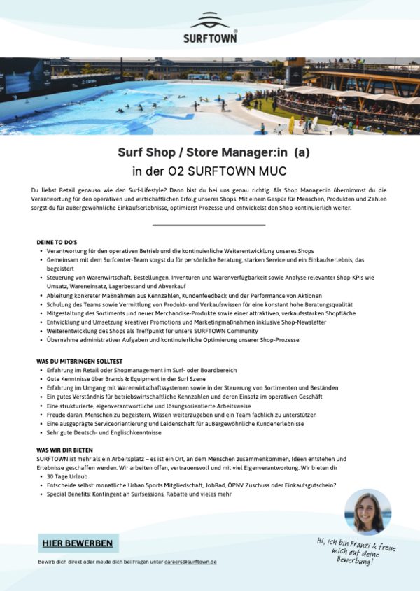 Surf Shop / Store Manager:in