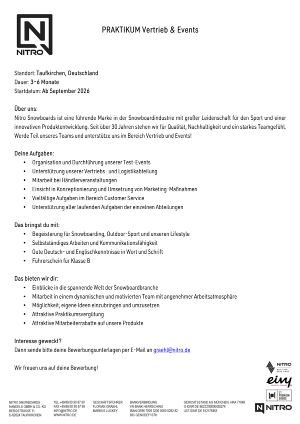 PRAKTIKUM – Vertrieb & Events (M/W/D)
